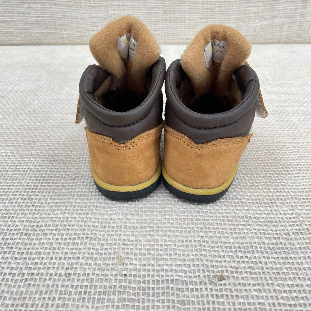 Timberland Infant Baby Boots Tan Leather Lace Up Hook and Loop‎ Sz 4